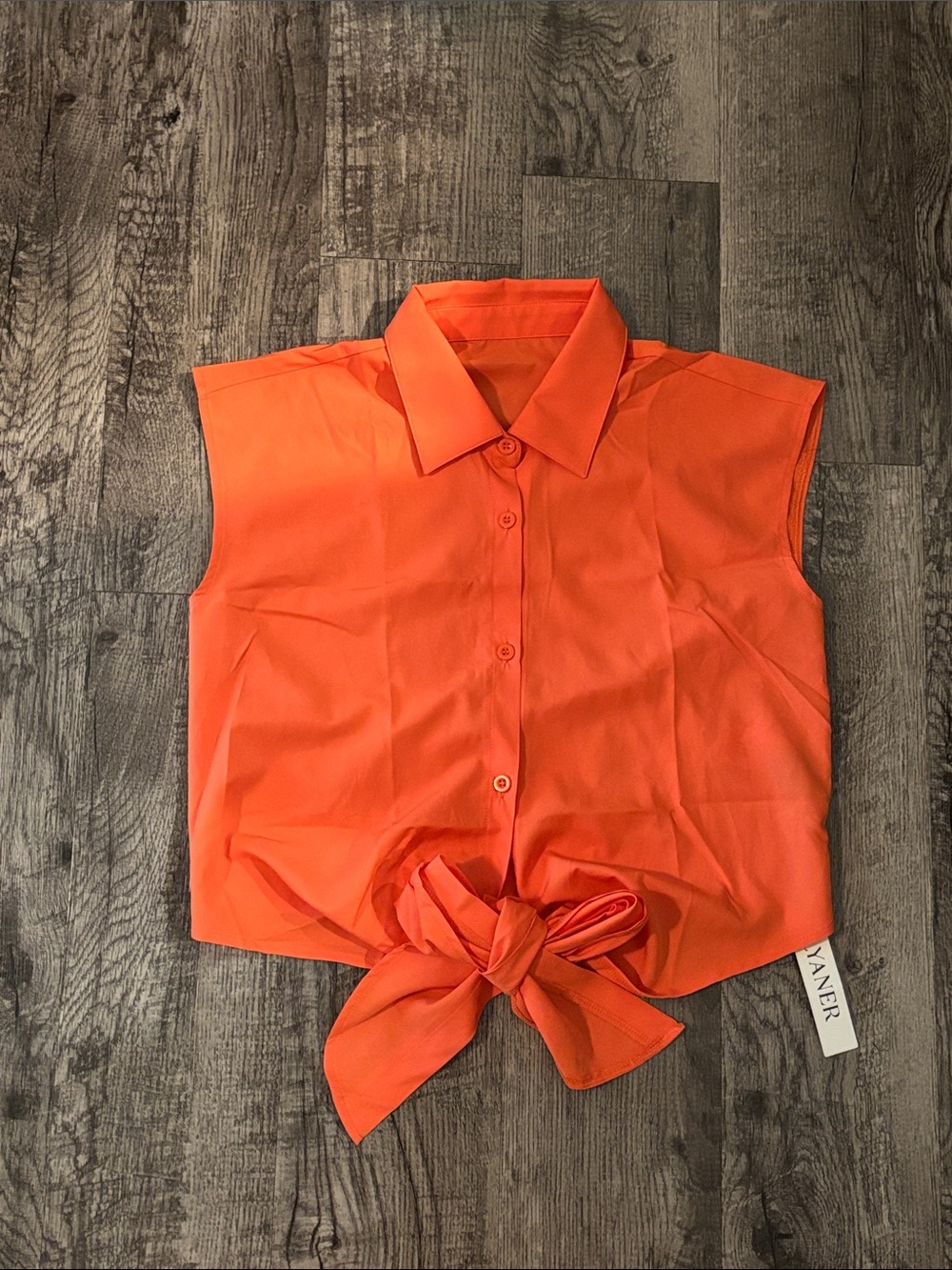 Lyaner Sleeveless Tie-Front Button Shirt - Orange - Size Small